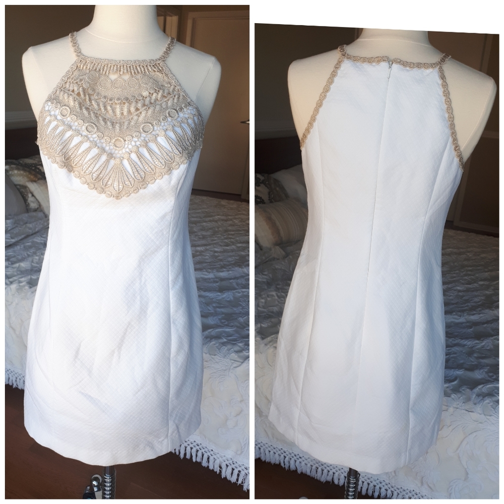 Lilly Pulitzer pearl white resort shift dress gold